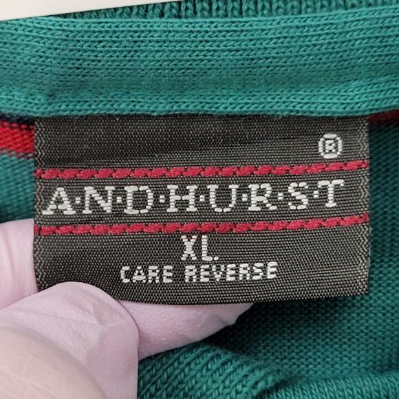 Vintage 90s MOD Striped Polo Shirt Large 22x27 Green Red - Picture 7 of 14